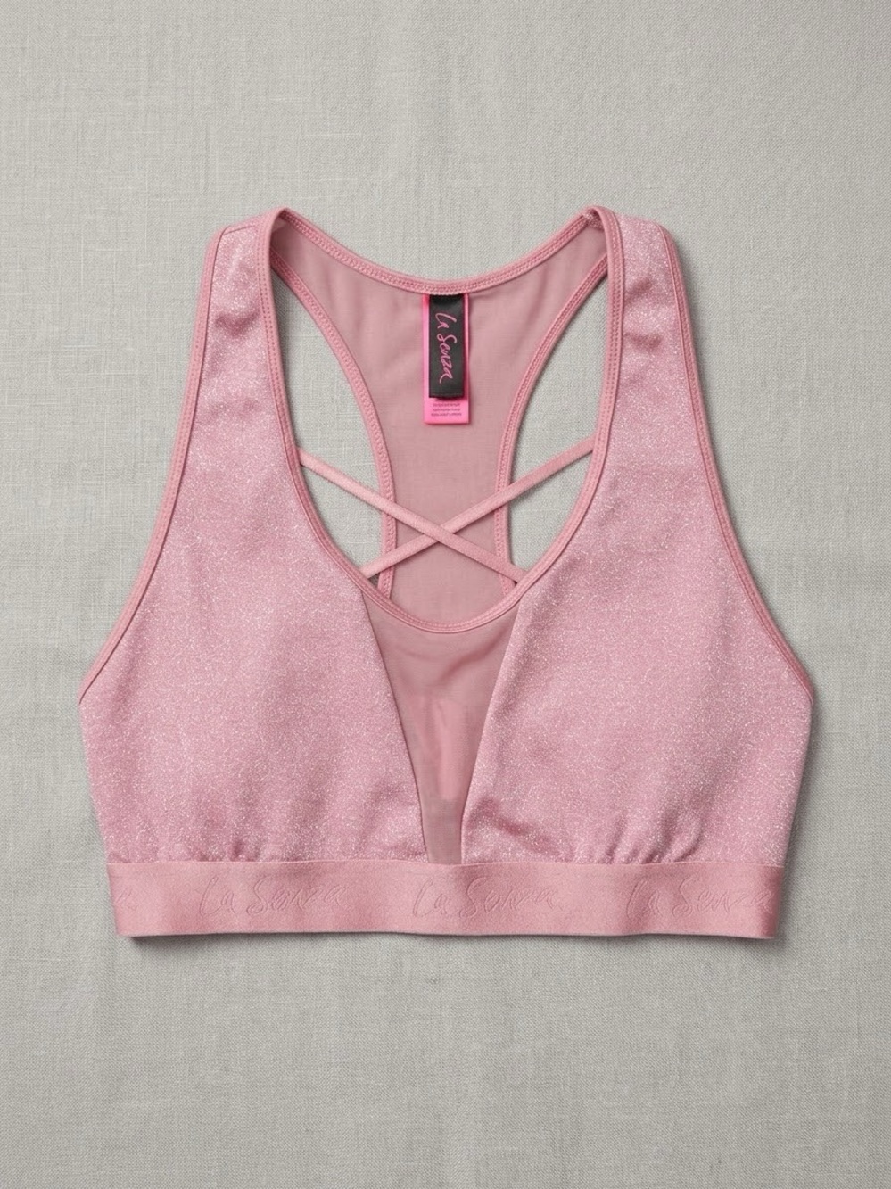 🍒2/25$ La SENZA Pink Shimmer Strappy Racerback Sports Bra